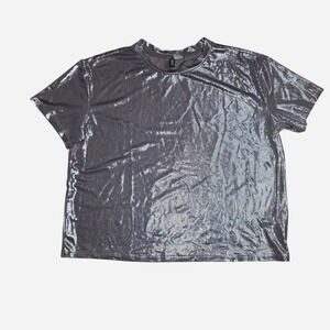 HM Divided Womens‎ Metallic Silver Shimmer T-Shirt Shiny Short Sleeve Top Small